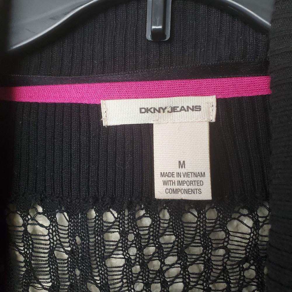 DKNY JEANS women's black cardigan size M in translucent knit with short open sle - Picture 8 of 8